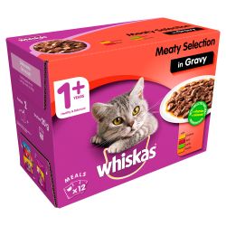WHISKAS 1+ Cat Pouches Meaty Selection in Gravy 12pk