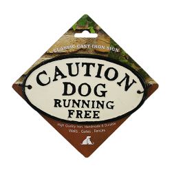 Caution Dog Running Free Cast Iron