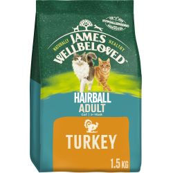 JAMES WELLBELOVED Cat Adult Hairball Turkey & Rice 1.5kg