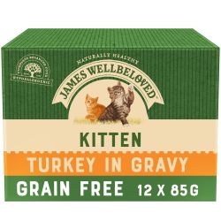 James Wellbeloved Grain Free Kitten Cat Food Pouches Turkey in Gravy 12pk