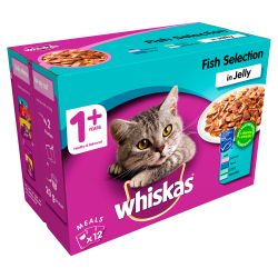 WHISKAS 1+ Cat Pouches Fish Selection in Jelly 12pk