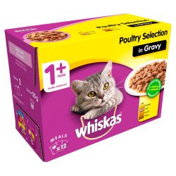 WHISKAS 1+ Cat Pouches Poultry Selection in Gravy 12pk