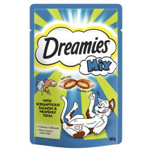 Dreamies Mix Cat Treats with Scrumptious Salmon & Heavenly Tuna 60g