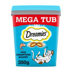 Dreamies Mega Tub Adult 1+ Cat Treats with Salmon Tub
