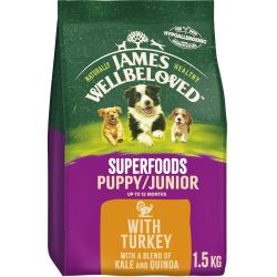 James Wellbeloved Superfoods Puppy/Junior Dry Dog Food Turkey with Kale & Quinoa