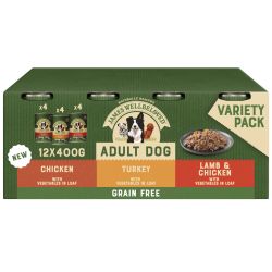 James Wellbeloved Grain Free Adult Wet Dog Food Tins Turkey, Lamb & Chicken in Loaf 12pk