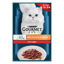 Gourmet Perle Beef Mini Fillets In Gravy Wet Cat Food PM 2 for £1.09