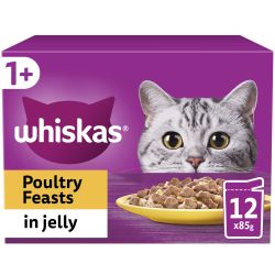 Whiskas 1+ Poultry Feasts Adult Wet Cat Food Pouches in Jelly 12pk