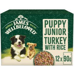 James Wellbeloved Puppy Wet Dog Food Turkey & Rice in Gravy Pouch 12pk